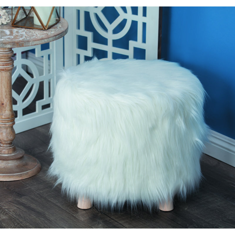 Tabouret en polyester avec fausse fourrure, Blanc
