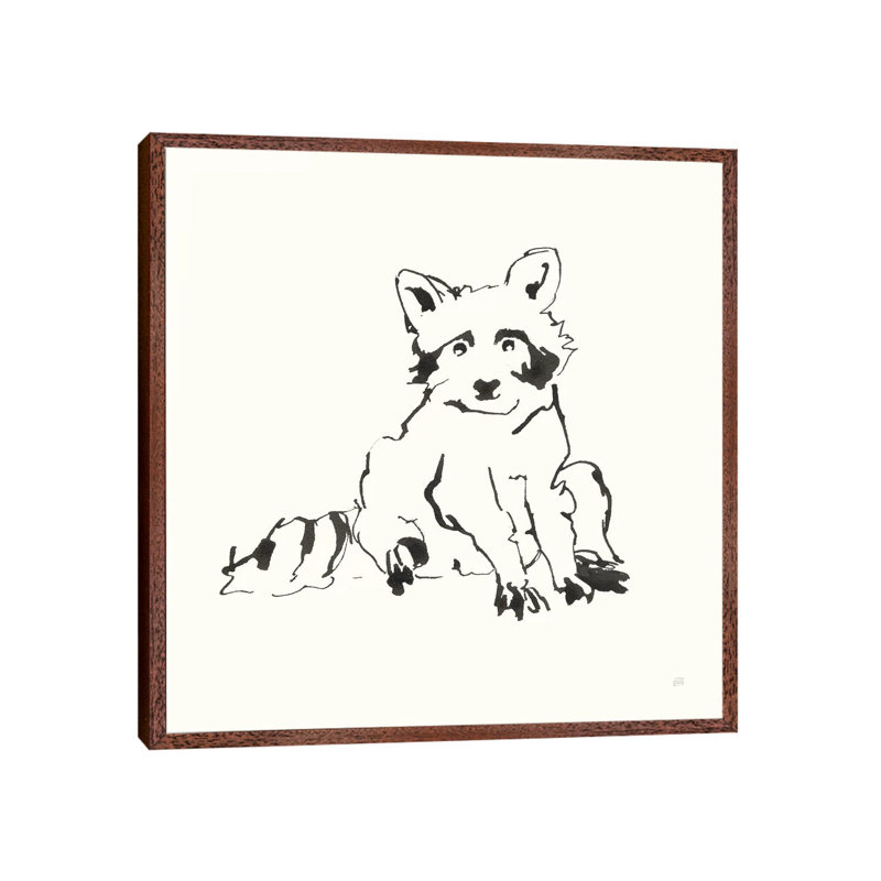 Line Raccoon by Chris Paschke - Painting on Canvas, Classic Brown Wood Framed, 45.72cm H x 45.72cm W x 3.81cm D