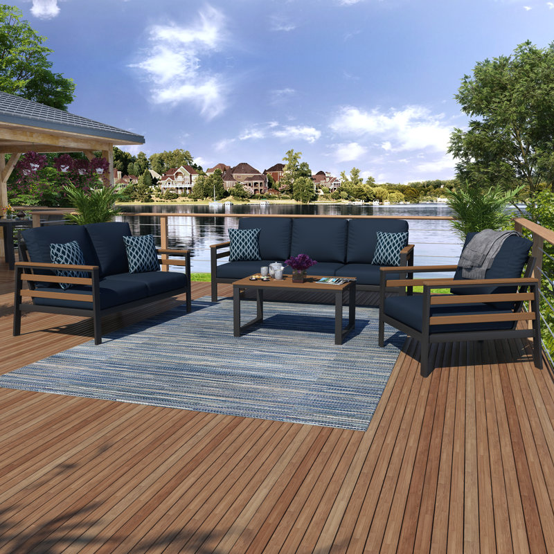 Townsend 4 Piece Sofa Seating Group with Sunbrella Cushions, Canvas Navy