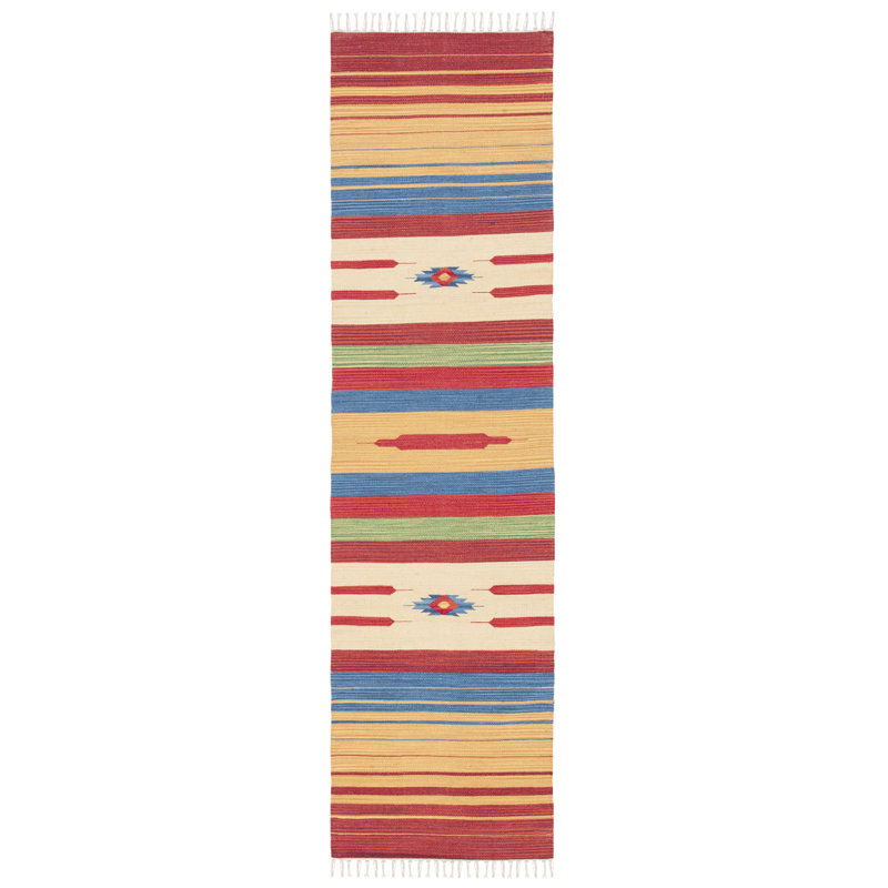 Tapis en coton tissé à la main Barefield, Tapis de couloir 2 pi 3 po x 7 pi