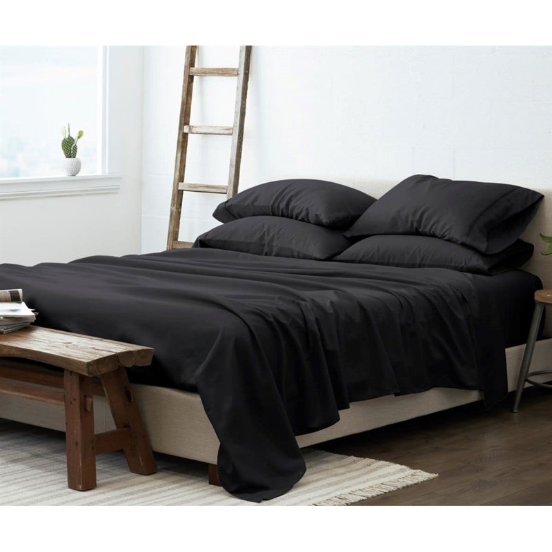 Luxury Rayon from Microfiber Sheet Set, Black, Queen Sheet Set + 1 Fitted Sheet + 4 Pillowcases