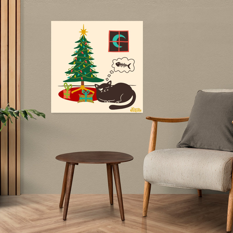 Art contemporain, arbre de Noël rétro, art de chat, H 24 po x l 24 po