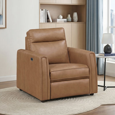 Fauteuil inclinable électrique moderne et contemporain en similicuir de 34 po Seavey avec accoudoirs arrondis, charge USB intégrée et conception murale zéro