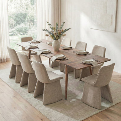 Ensemble de salle à manger extensible 9 pièces avec chaises en lin 9 pièces
