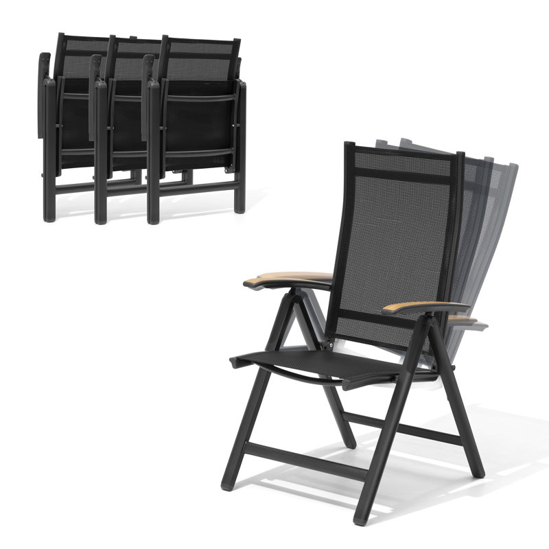  Fauteuil pliant d'extérieur réglable en aluminium, 4 Chairs, Noir