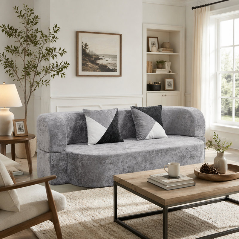 Canapé-lit convertible en coquille d'œuf avec tissu moelleux doux et mousse 33D haute densité, aucun assemblage requis pour une installation facile