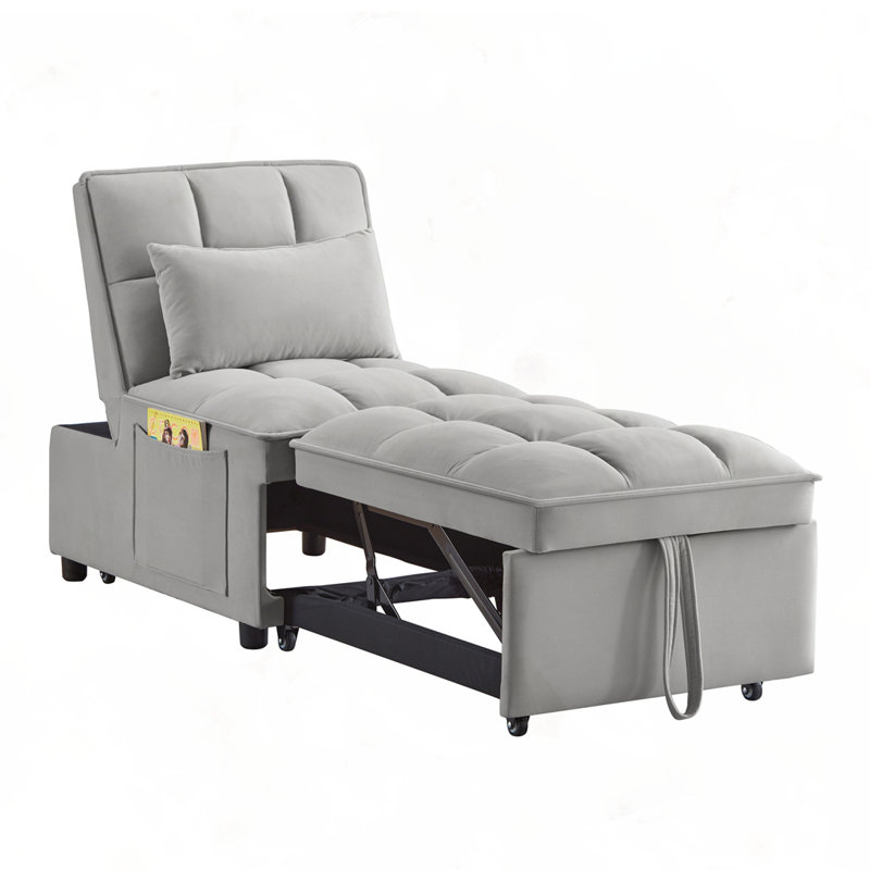 4 in1 Multi-Function Single Sofa Bed, Gray Velvet