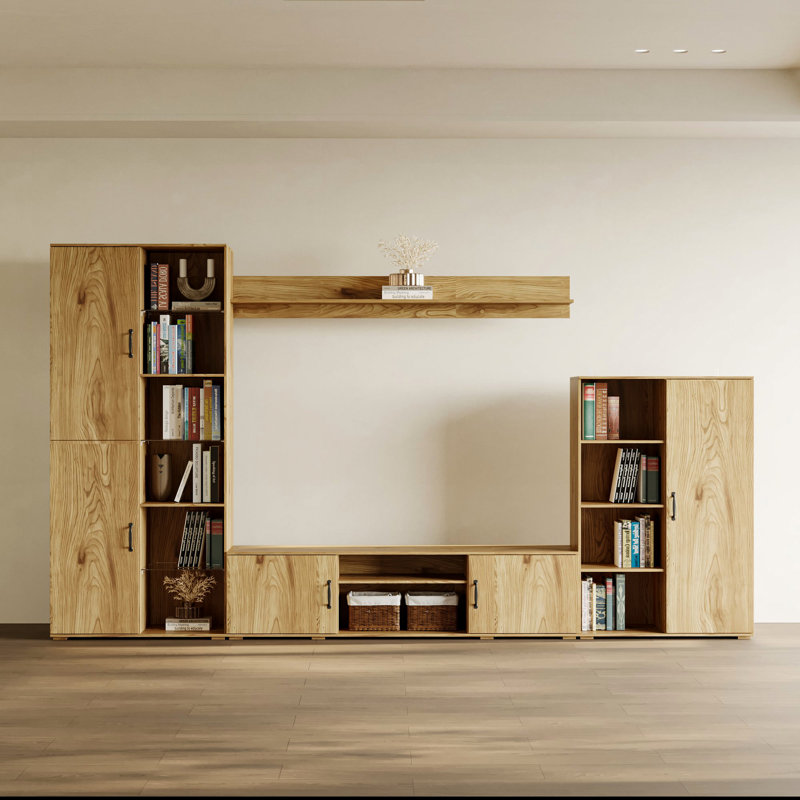 126" Wide Large Multi-Level Bookcase With Glass Rack