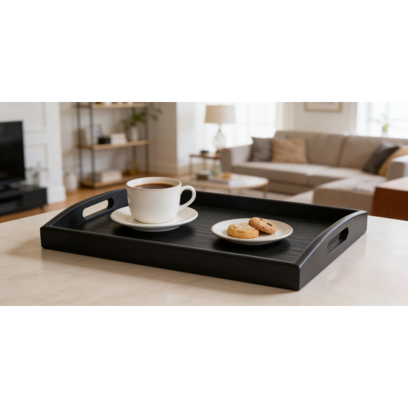 Large Wooden Serving Tray With Handles - Premium Ash Wood Butler Tray For Breakfast, Dining, And Home Decor, Raised Edges Prevent Spills