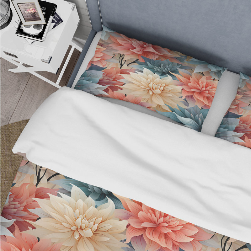 Multicolor Floral Geometric Harmony - Ensemble de housse de couette floral, Housse de couette simple + 1 taie décorative stan