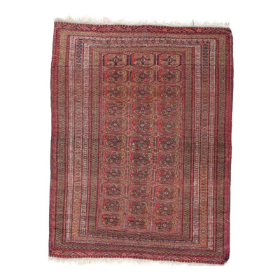 Canvello Antique Afghan Tekkeh Rug - 4'4" X 5'7"