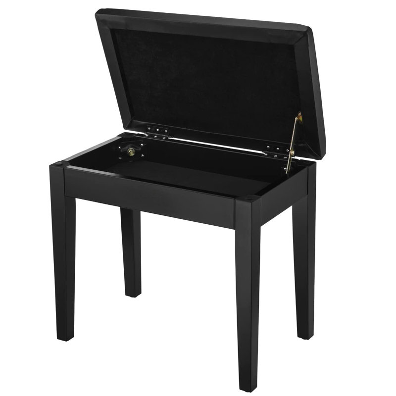 Banc de piano avec rangement, bois et bois, Noir, noir, noir, noir