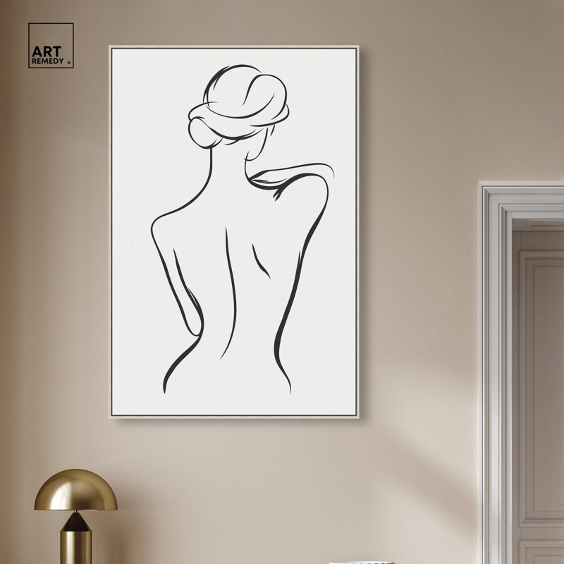 «Woman in Contour III», art mural minimaliste par Art Remedy, H 16 po x l 11 po, Toile tendue, Peinture sans cadre 
