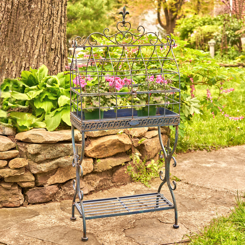 Giuliana Rectangular Multi-tiered Plant Stand, Antique Blue