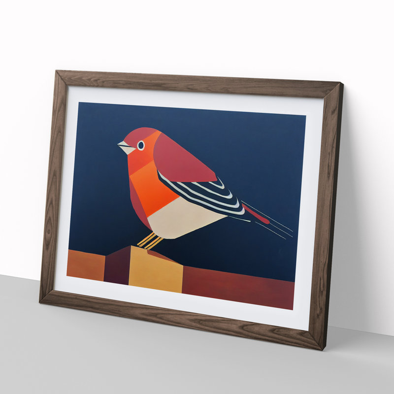 XH1022-7517X Robin Bird Abstract Vol.2 - Single Picture Frame Painting, 46cm H x 64cm W x 2cm D, Walnut 