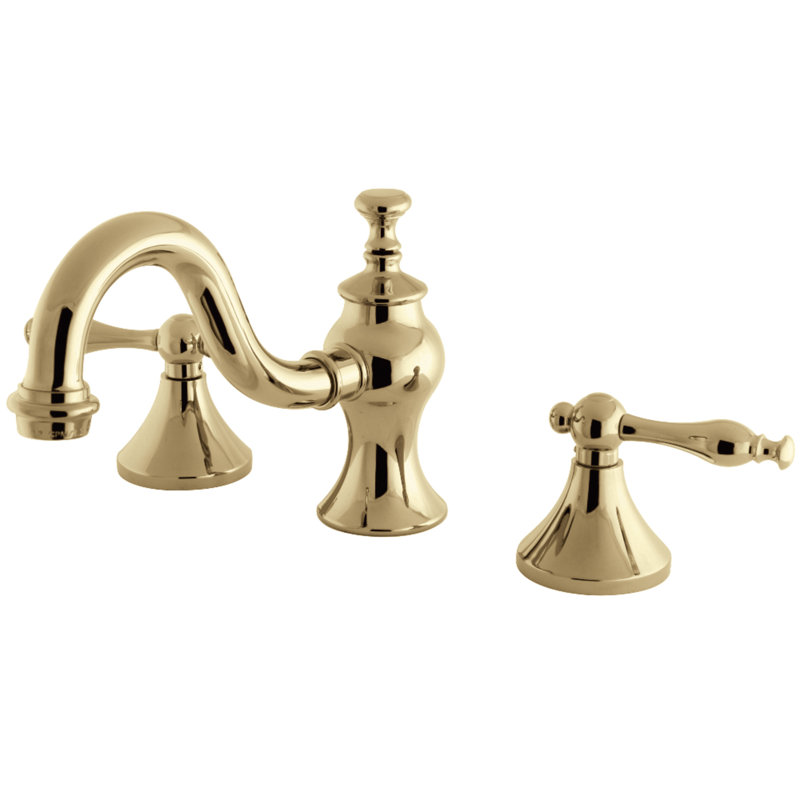 Kingston Brass Naples Two-Handle 3-Hole Deck Mount Widespread Bathroom Faucet with Brass Pop-Up Drain, Polished Brass