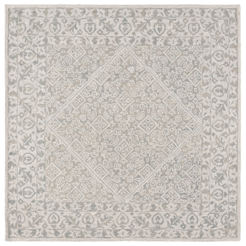 Dip Dye Hand Tufted Wool/Cotton Oriental Rug in Gray/Ivory, Square 7'