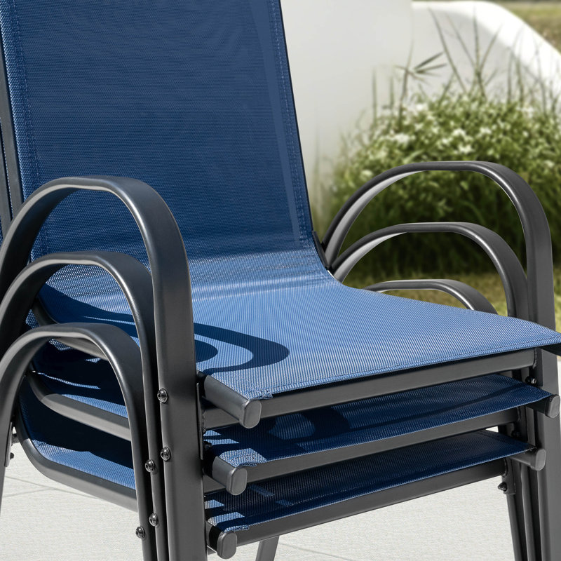 Patio 4-piece PVC-coated polyester Dining Chairs With Armrests And Stackable Design, Blue