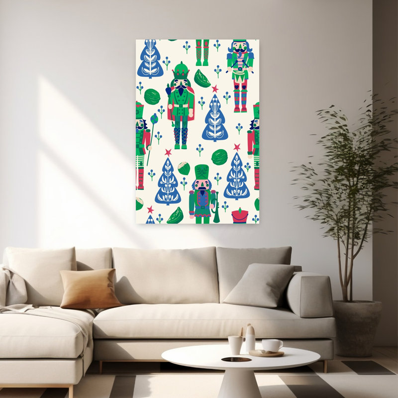 Whimsical Christmas Nutcrackers Classic Traditional Whimsical Christmas Tree Winter Landscape Wall Art Print by Annick - Wrapped Canvas Print