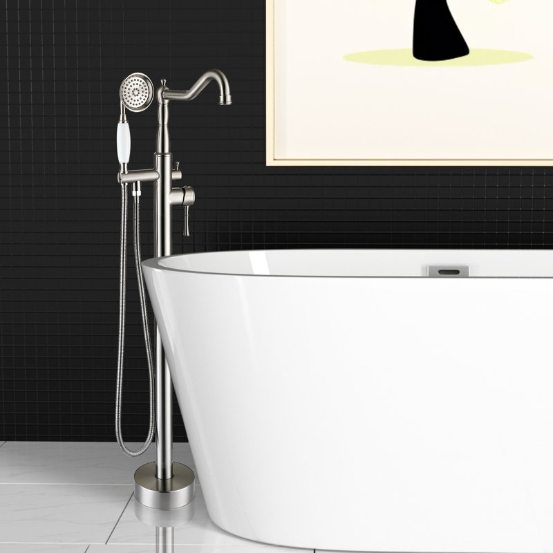 Brushed Nickel Freestanding Bathtub Faucet With Hand Shower - Solid Metal, Corrosion Full Coverage Spray Nickel, 13.09 Lb Body