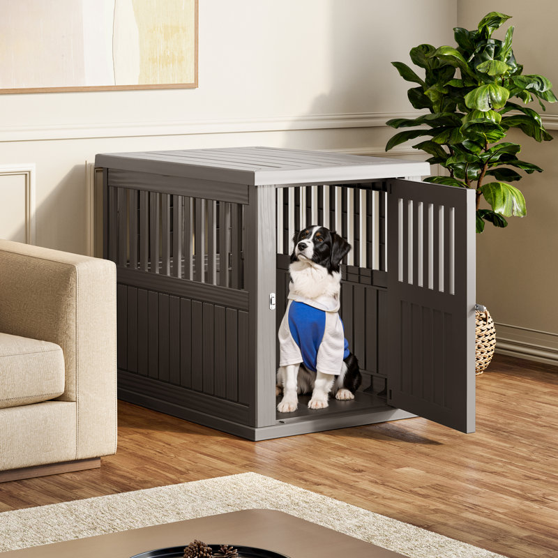 Mobilier de cage pour chien - Niche décorative pour petits et moyens chiens, Gris, H 32,6 po x l 28,4 po x P 39,4 po