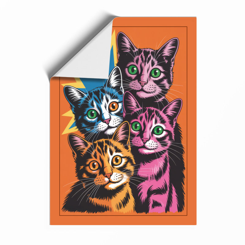 Three Cats Pop Art - Framed Print, Unframed, A2 - 59.4 x 42.0 cm