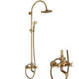 Triple Function Exposed Shower System with 8" Rain Showerhead, Handheld Sprayer & Tub Spout – Adjustable Height