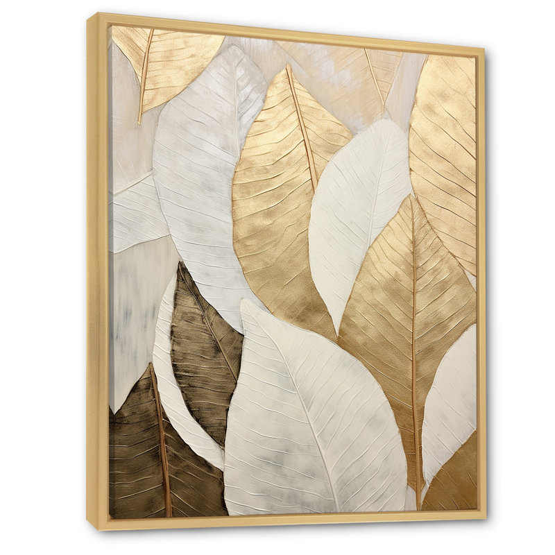 «Gold Minimalisme Leaves Collage III - Leaves», reproduction d'art sur toile encadrée, H 40 po x l 30 po x P 1,5 po