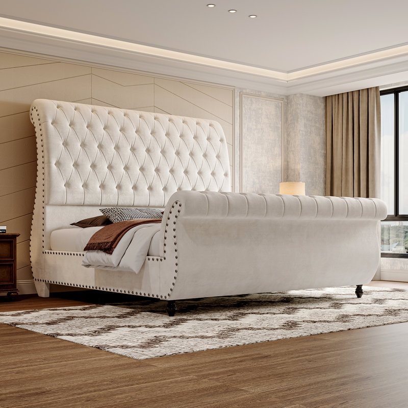 Lit-bateau tapissier Velvet, White
