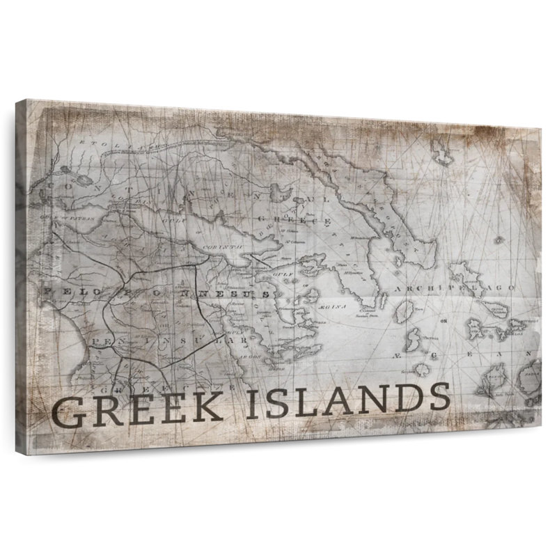 Carte des îles grecques d'Aliaz, rétro, H 32 po x l 48 po