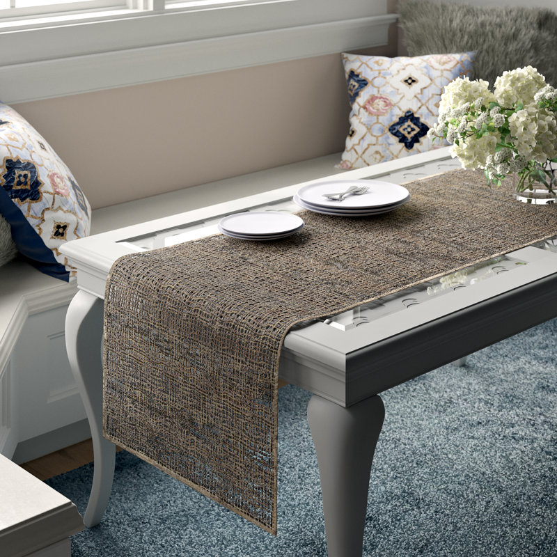 Margrethe Rectangular Natural Hide Table Runner, 79" L x 20" W, White Silver