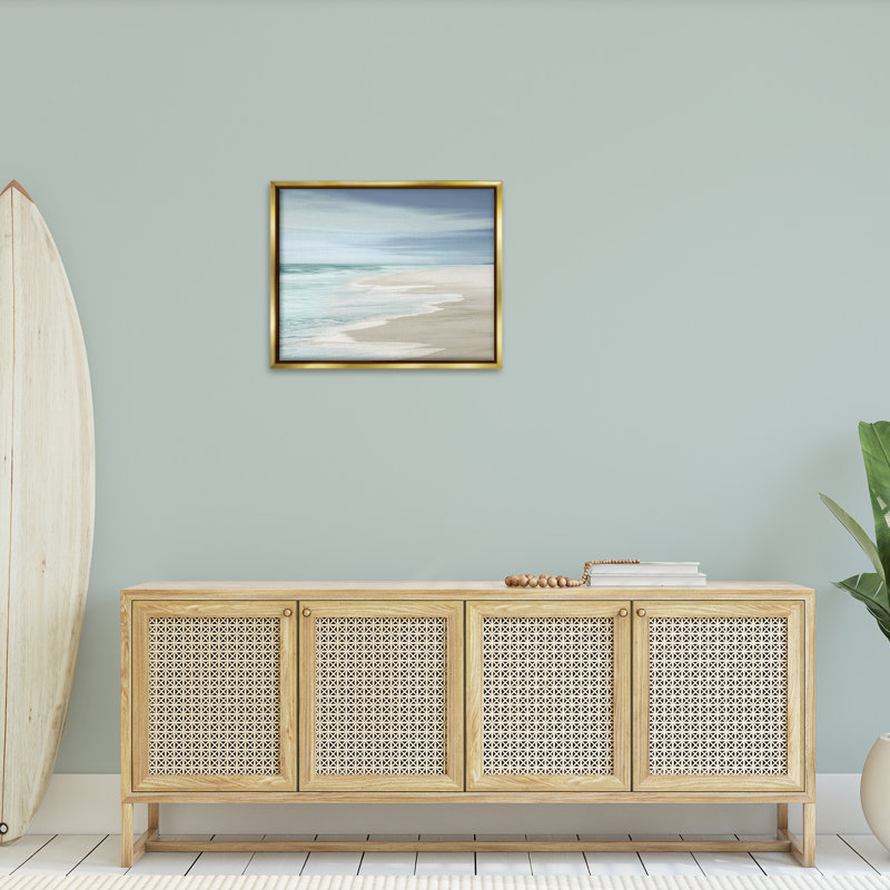 Paysage de plage en mousse, H 31 po x l 25 po, Cadre flottant métallique doré