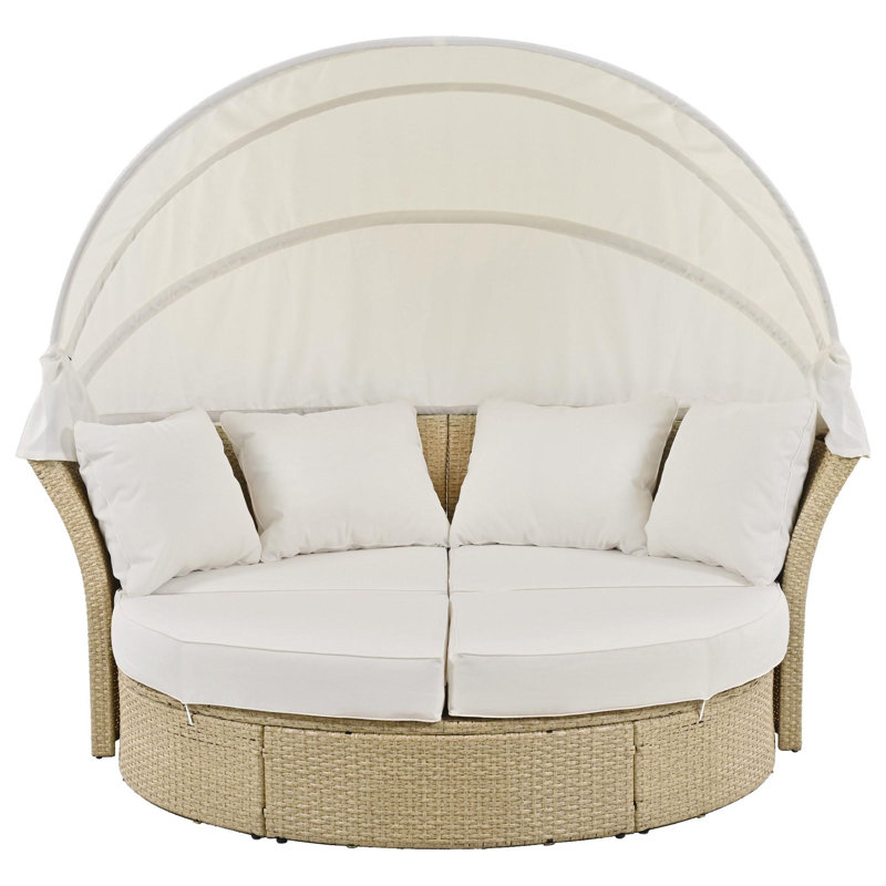 Lit de jour modulaire d'extérieur avec auvent, Beige, Naturel