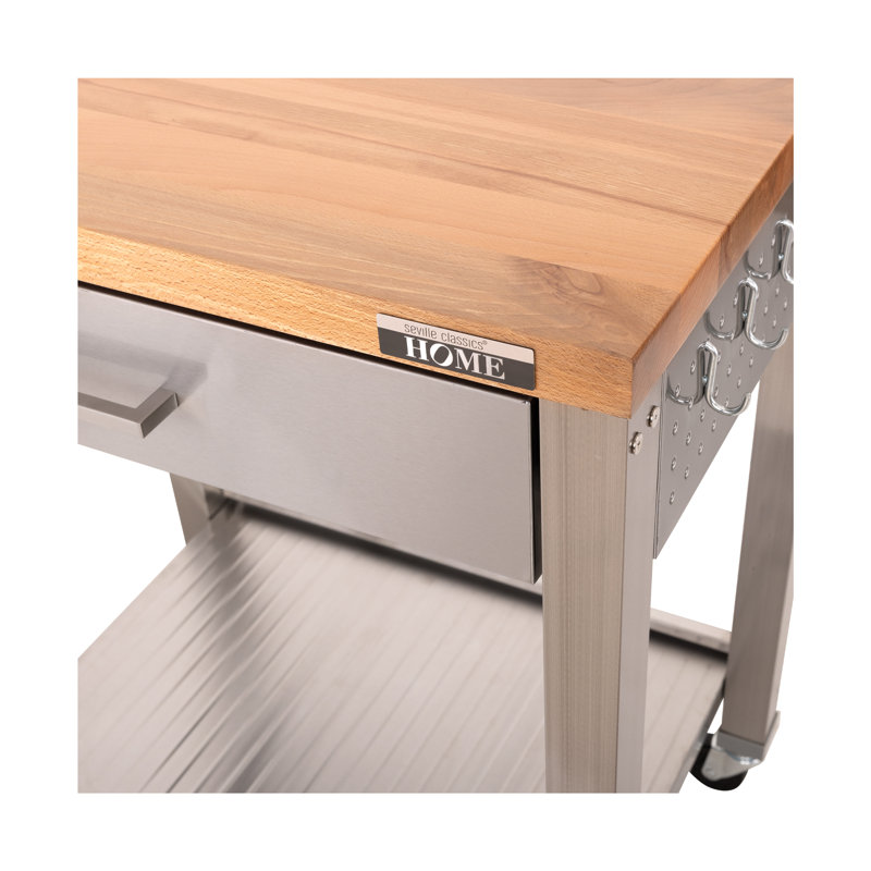 Stainless Steel and Wood Kitchen Cart with Storage