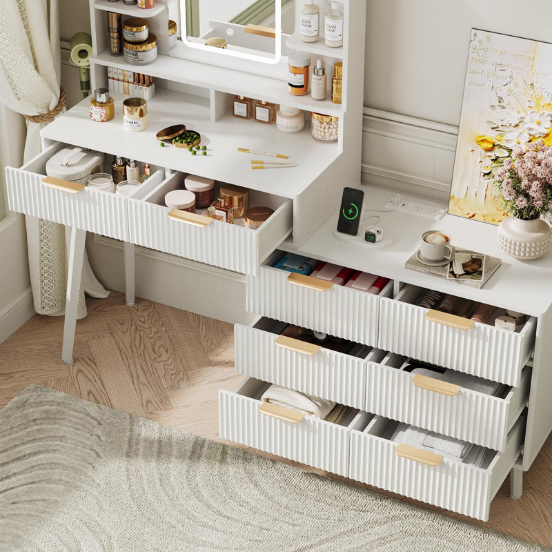 Bureau de coiffeuse avec miroir et lumières