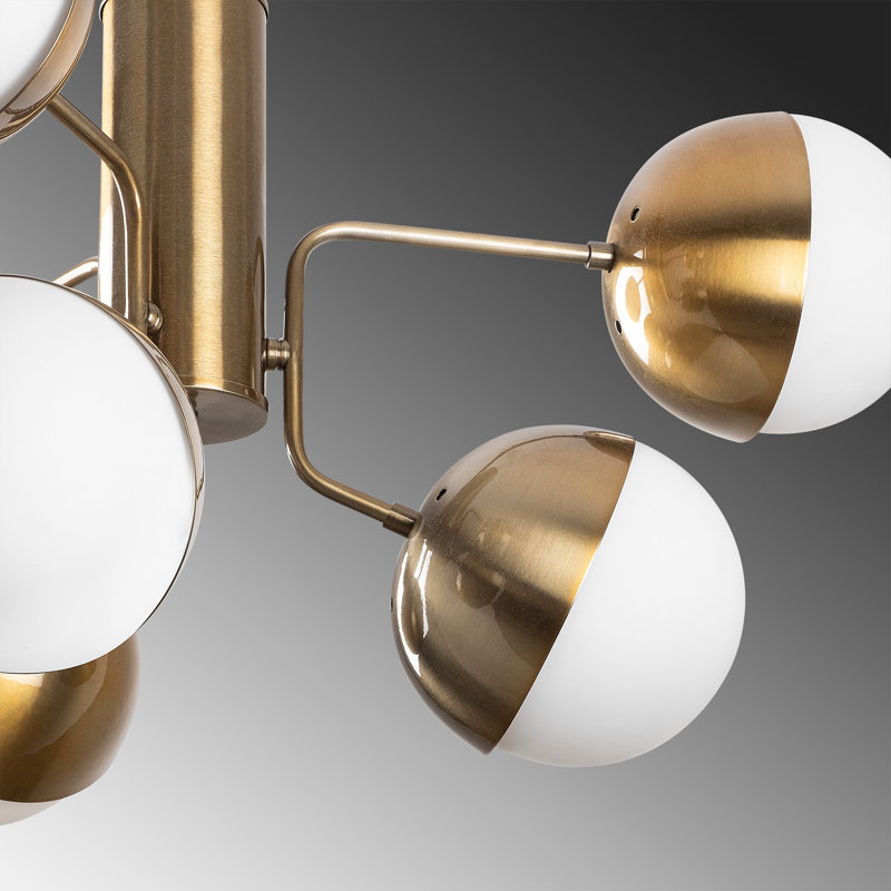 6 - Light Dimmable Sphere Chandelier, Gold/White, Gold