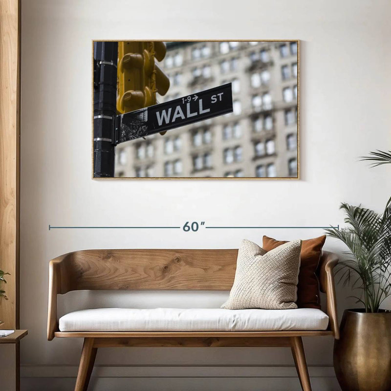 NYC Wall Street, Cadre flottant en bois naturel, 43 po x 29 po