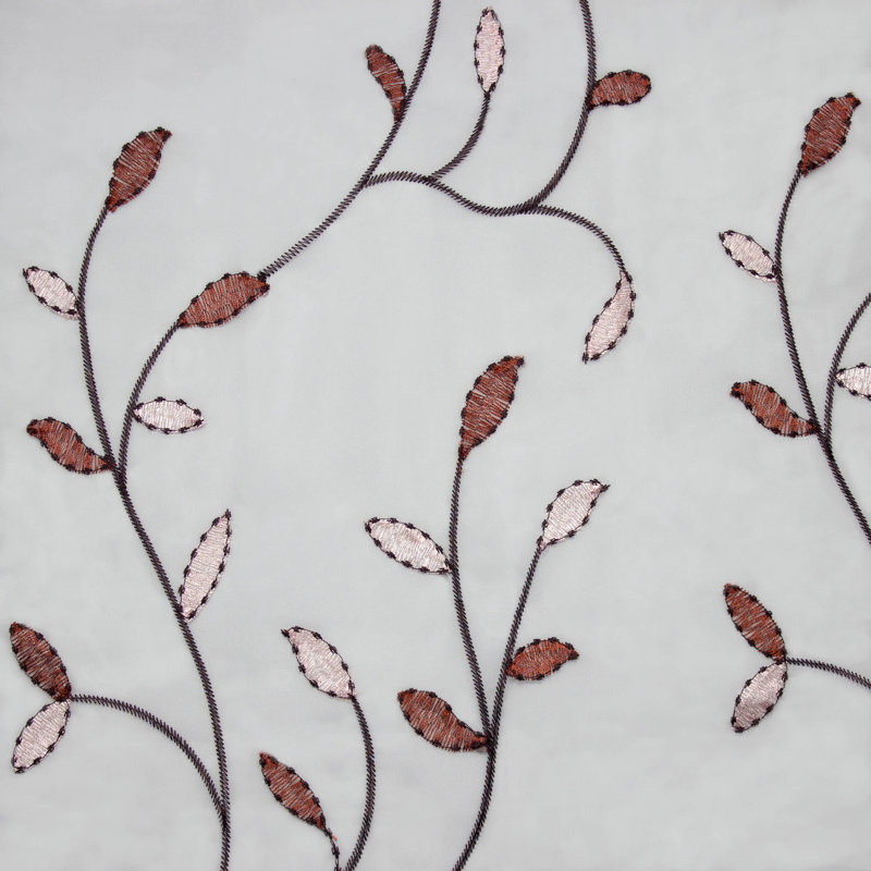 Ajay Floral Embroidered Sheer Grommet Single Curtain Panel, Rust/Light Pink, 54" W x 63" L