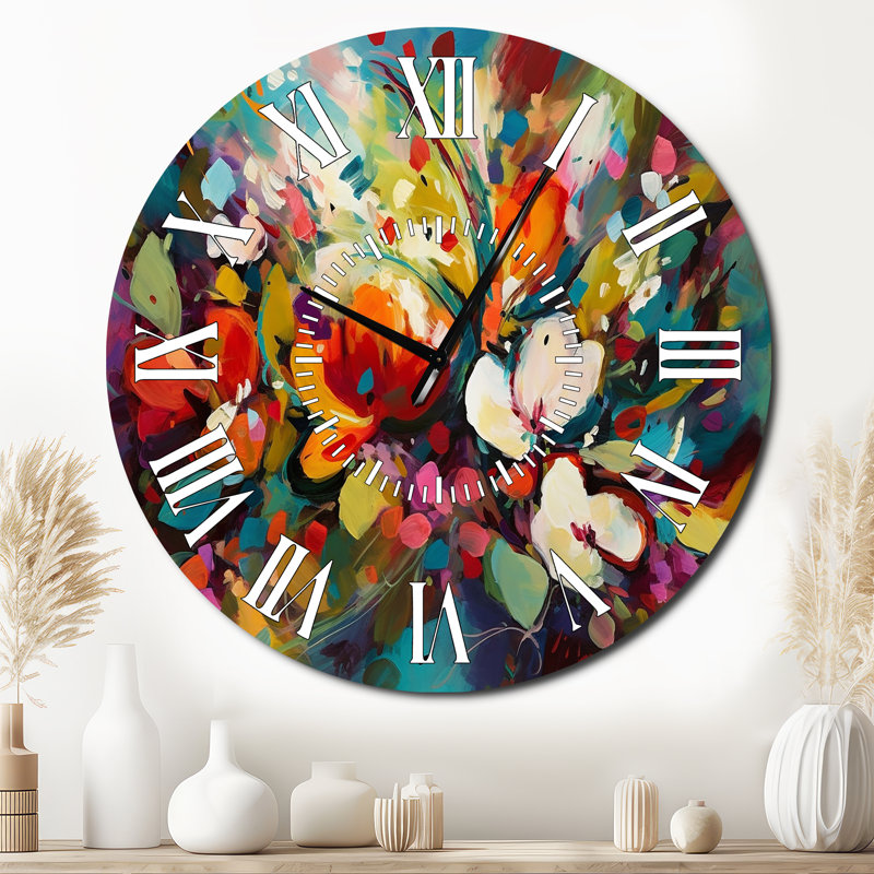 Horloge murale Red Vibrant Garden Symphony III - Floral, Surdimensionné