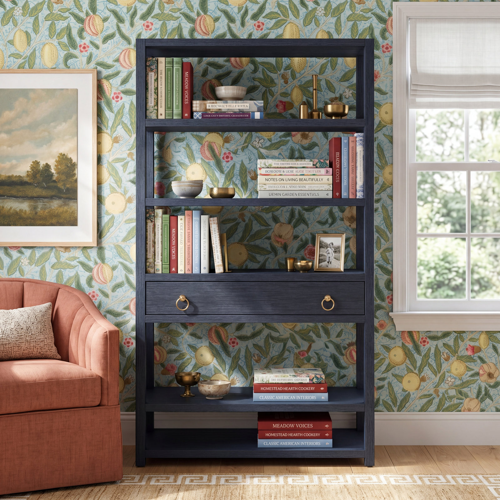 Elin 39" Bookcase, Navy Blue