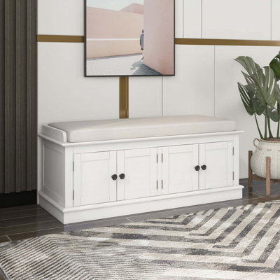 Upholstered Wooden Storage Ottoman Bench With 2 Drawers For Bedroom,Padded Seat