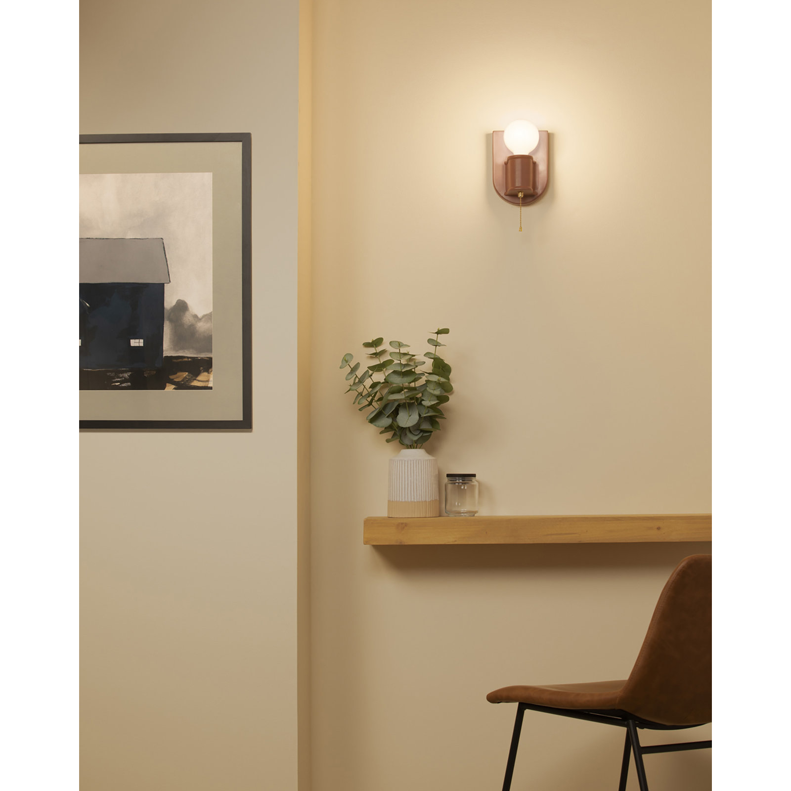 Amboise Single Light Ceramic Dimmable Armed Sconce, Canyon Clay Brass, Polished Brass