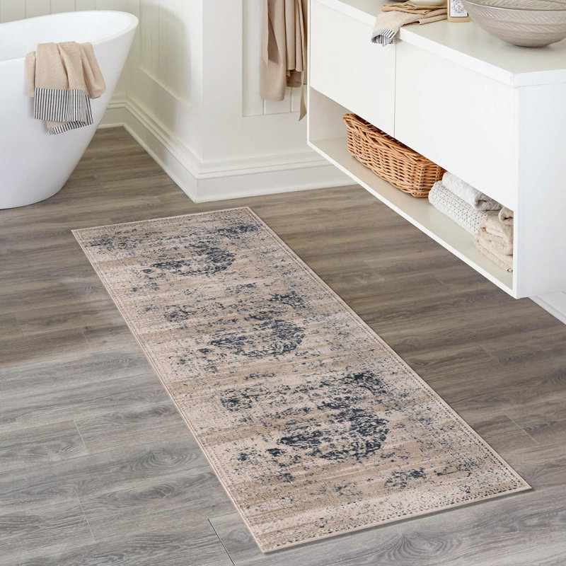 Arkeen Oriental Dark Blue/Beige/Ivory/Gray Area Rug, Runner 2'7" x 12'