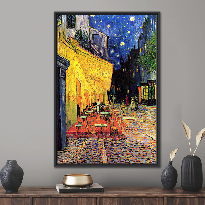 «Van Gogh Cafe Terrace Night Starry Sky», reproduction d'art sur toile, H 26 po x l 18 po, Cadre flottant noir