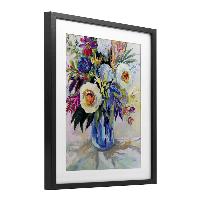 Joy of Color Bouquet, reproduction d'art sous verre, conception de Jeanette Vertentes, H 16 po x l 13 po, Cadre noir minuit