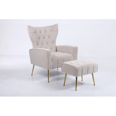 Luxueux fauteuil d'appoint rembourré en velours avec repose-pieds assorti, coussins capitonnés pour un confort et un style ultimes
