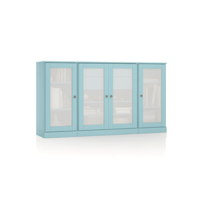 Buffet 100% bois massif 65 po avec portes en verre givré, 2 tiroirs et tablettes réglables