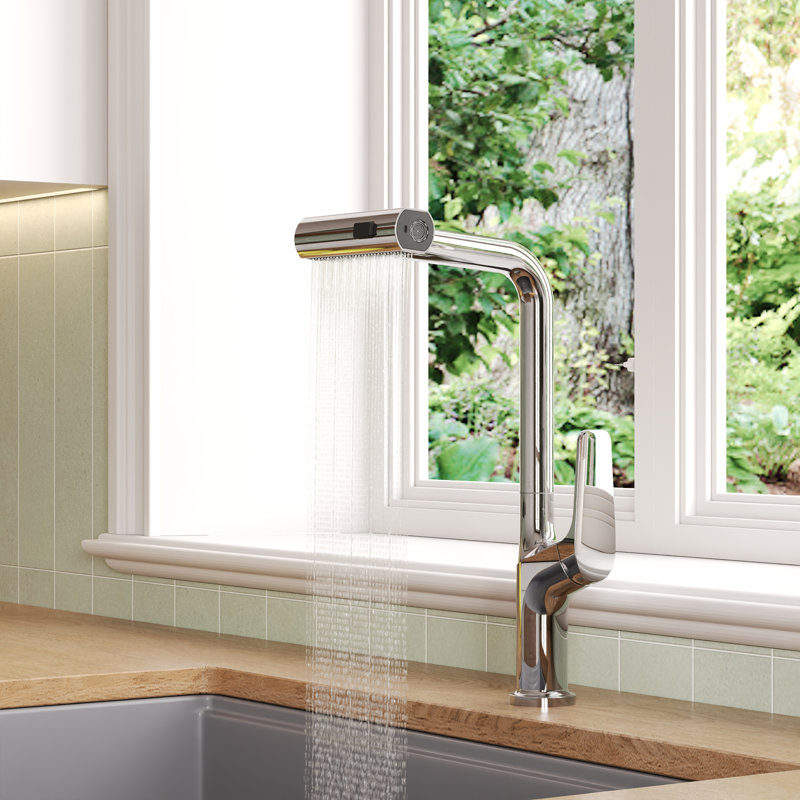 Kitchen Faucet with Pull Down Sprayer, DeerValley Waterfall Kitchen Sink Faucet with 3 Spray Modes