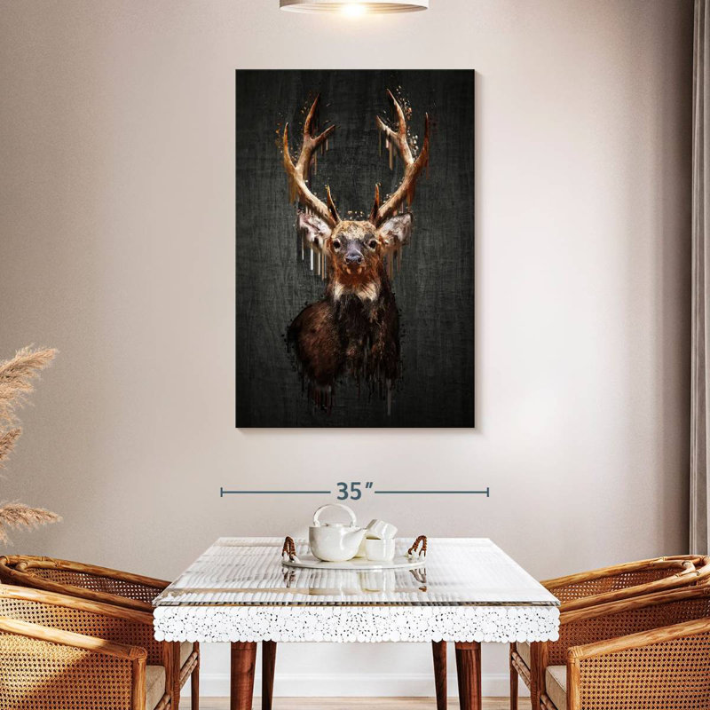 Brampt Grunge Deer On Black, 48" H x 32" W