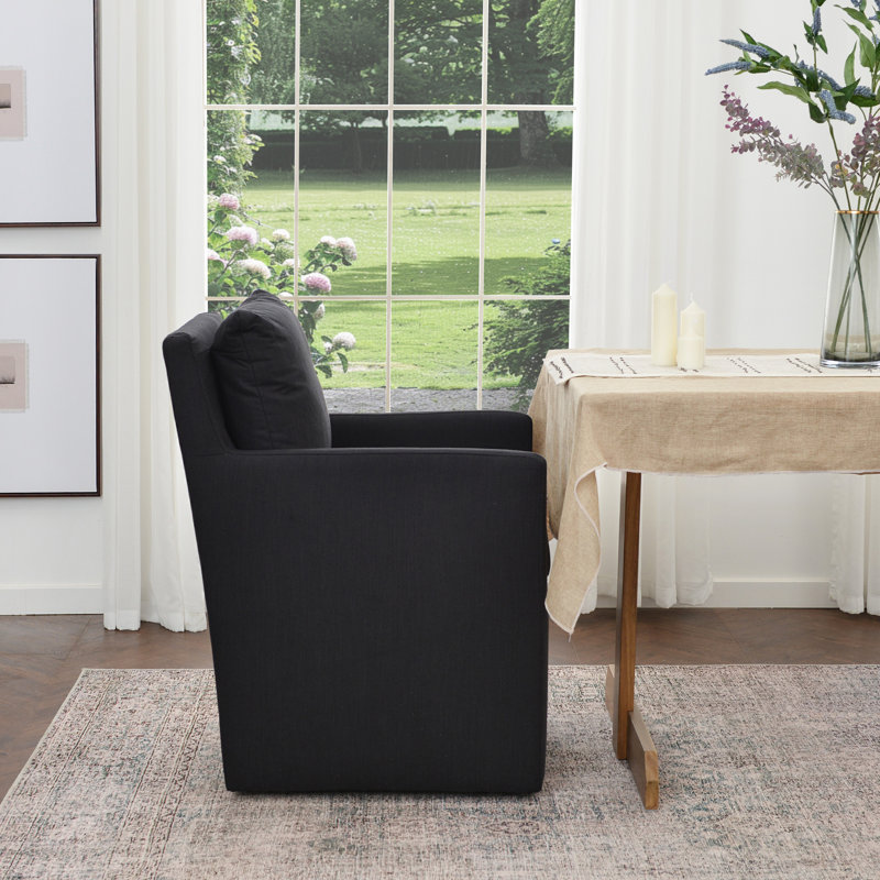 Cheryal 25" Wide Modern No Assembly Upholstered Linen Down Fill Dining Armchair with Interchangeable Casters & Fixed Feet 